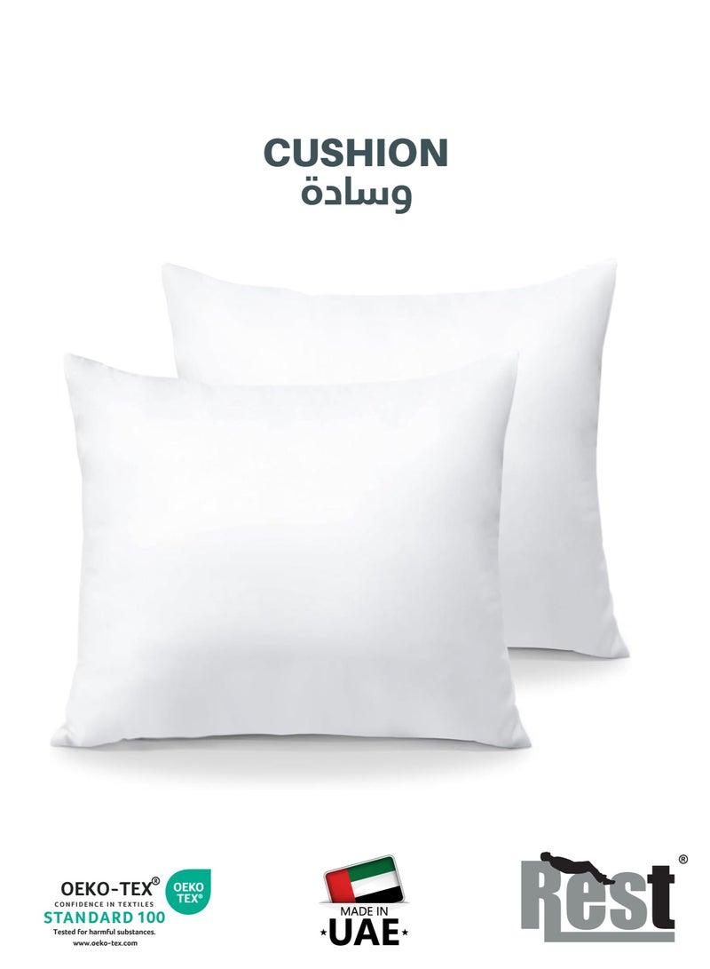 Rest وسائد رمي السرير حشوة وسادة غلاف خارجي حشو ميكروفايبر 500 جرام ألياف فائقة النعومة حجم 50x50 سم ، 20x20 بوصة حشوات الوسائد ديكور منزلي أبيض (عبوة من 2) - Image 1